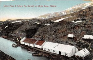 J31/ White Pass Alaska Postcard c1910 Yukon Railroad Summit Tents Boat 129