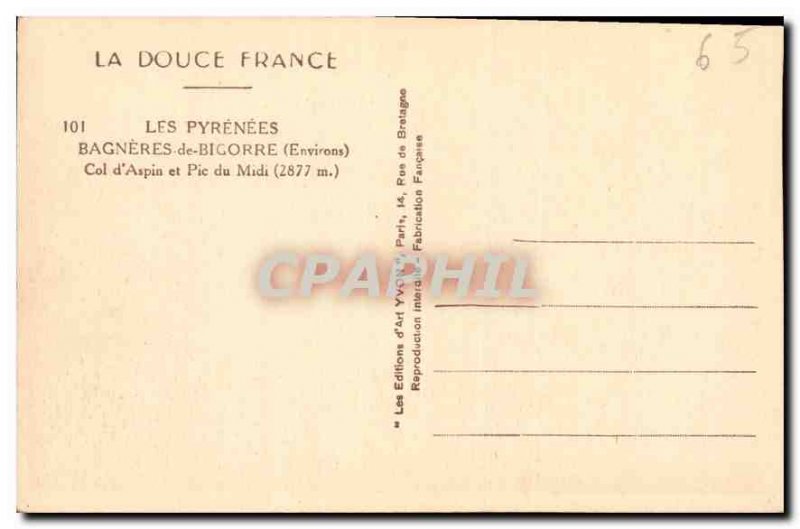 Postcard Old La Douce France Les Pyrenees Bagneres Bigore Surroundings Col d'...