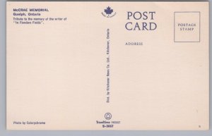 John McCrae Memorial, In Flanders Fields, Guelph Ontario Vintage Chrome Postcard