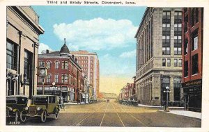 Third & Brady Streets Car Davenport Iowa 1920c postcard