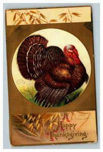 Vintage 1917 Ellen Clapsaddle Thanksgiving Postcard Giant Turkey Wheat Stalks