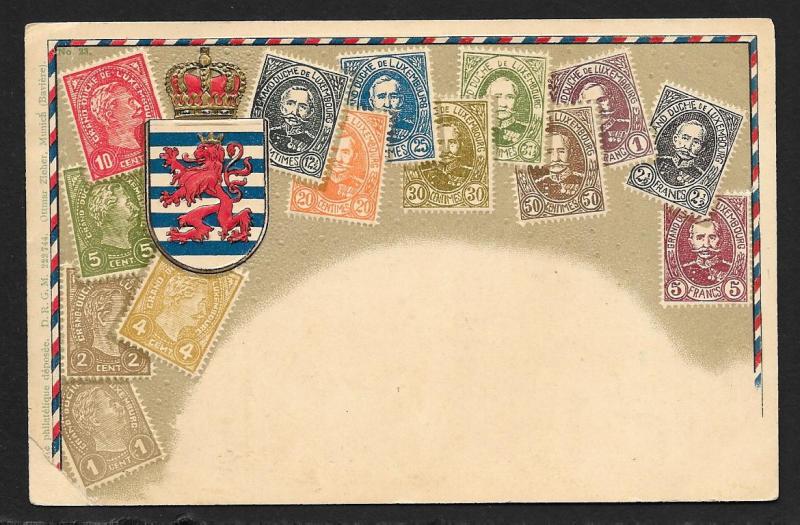 LUXEMBOURG Stamps on Postcard Embossed Shield Unused c1905