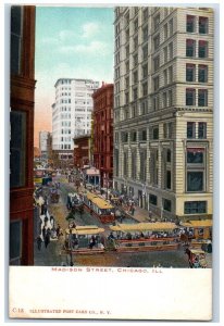 c1905 Madison Street Streetcar People Chicago Illinois Vintage Antique Postcard 