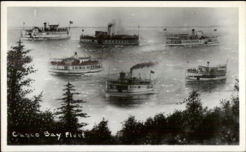 Casco Bay Maine ME Ferry Steamer Fleet 1950s-60s Real Photo Postcard