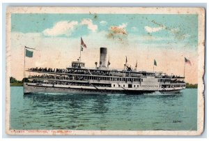 c1916 Steamer Greyhound Ship Deck Flag Toledo Ohio OH Vintage Antique Postcard 