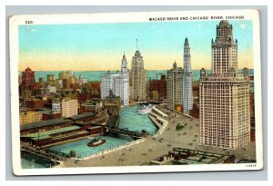 Vintage 1930's Postcard Panoramic View Wacker Drive Chicago River Illinois