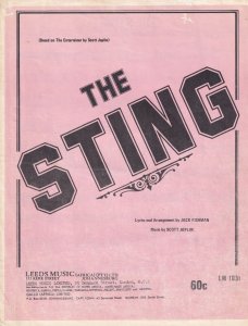 The Sting Entertainer Scott Joplin Rare 1970s South African Sheet Music