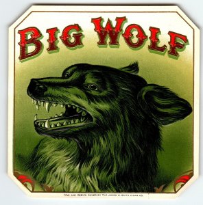 Big Wolf Label 1920s Original Vintage Striking Embossed Angry Animal Shows Teeth