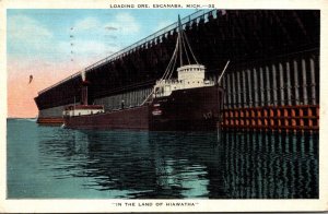 Michigan Escanaba Freighter Loading Ore 1939
