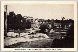 Postcard Fenelon Falls Ontario c1940s Looking Out on Lower River Victoria County