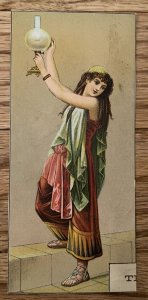 Antique Victorian Trade Card Greek Goddess Holding Lamp Superior Polish Stoves!!