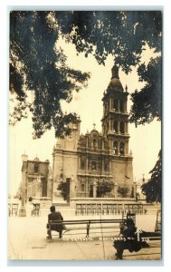 Postcard Sitting on Bench at La Catedral, Monterrey NL Mexico RPPC Y62