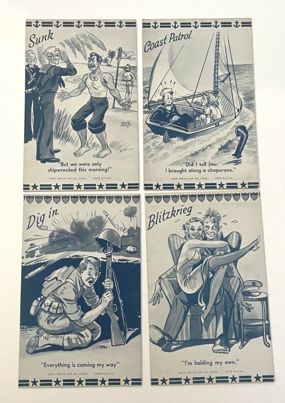 Lot of Four 1942 Arcade Military Comic Mutoscope Cards Ex Sup Co Chicago