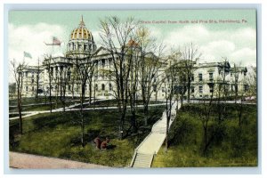 1909 State Capitol From North And Pine Sts.  Harrisburg PA Antique Postcard