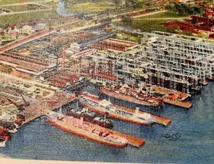 1940s Aerial View  Sun Ship Building Company Plant Chester PA Unmailed Postcard