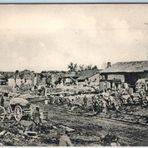 c1910s Binarville, France WWI Ruins Postcard Military Wagon Destruction Army A84