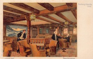 HAMBURG AMERIKA LINIE~STEAMER AMERIKA-RAUCHZIMMER-SMOKING ROOM~POSTCARD