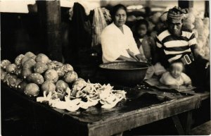 PC CPA food seller real photo postcard INDONESIA (a15028)