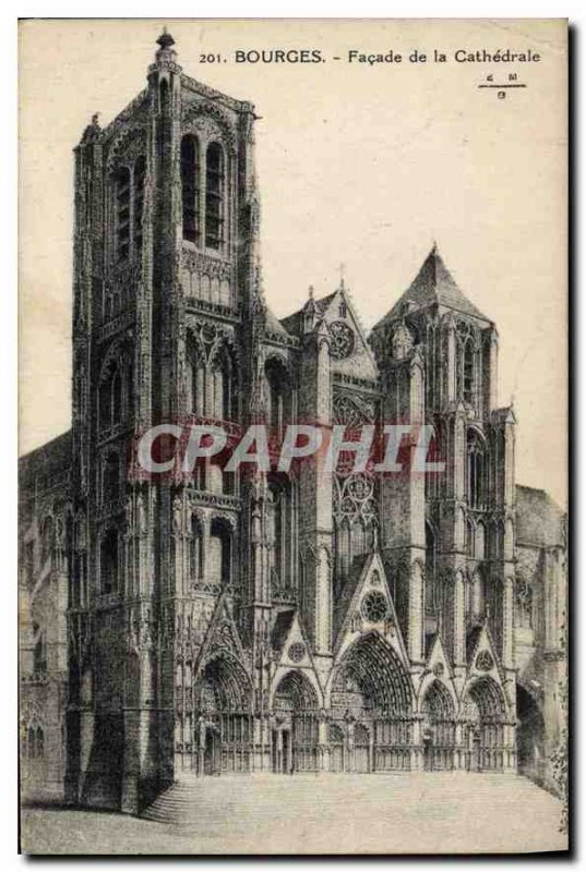 Old Postcard Bourges Facade of the Cathedral