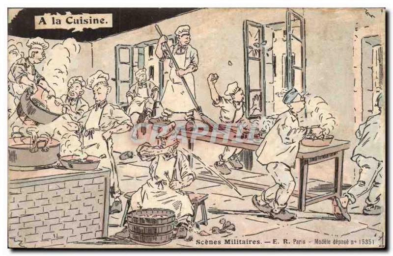 Militaria - Humor - In The Kitchen - Old Postcard Scenes Military