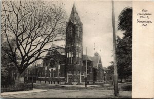 Postcard IN Vincennes First Presbyterian Church Rotograph Flag Cancel ~1905 S9