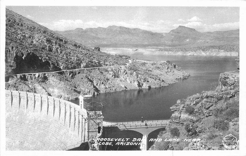 Globe Arizona Frasher Roosevelt Dam Lake 1940s RPPC Photo Postcard 3378