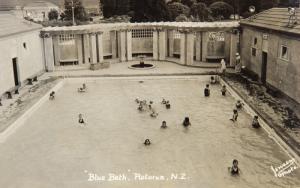 Blue Bath Rotorua New Zealand NZ Baths Pool RPPC Jensen Real Photo Postcard D32