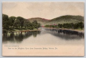 View on the Allegheny River From Suspension Bridge Warren PA 1904 Postcard X30