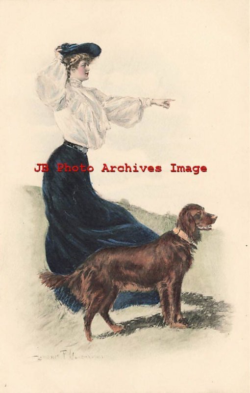 Clarence Underwood, Munk No 377, Woman Pointing for a Retriever Dog