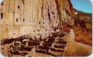 FRIJOLES CANYON, NM   LONG HOUSE of BANDELIER  c1950s Native American   Postcard