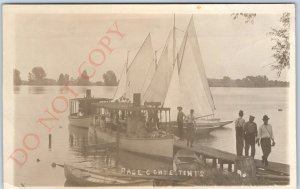 c1910s Boat Race Contestants RPPC Steam Sail Boat Lake Photo Eclipse Omaha A126