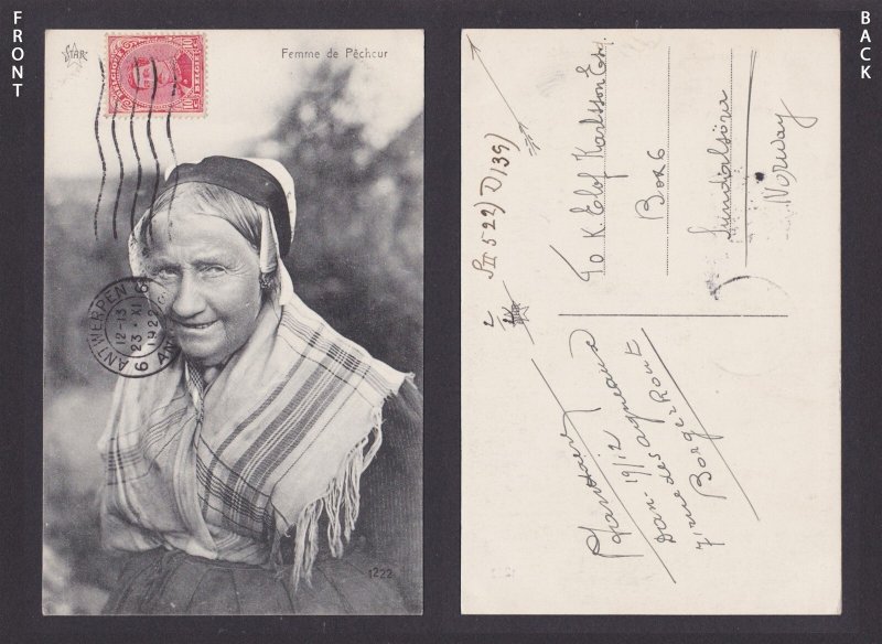 Vintage postcard, National costume, Belgium, Blankenberge, Fisherman's Wife