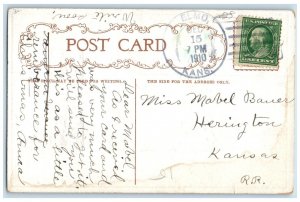 1910 Christmas Greetings Holly Berries Embossed Elmo Kansas KS Antique Postcard