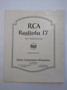 RCA Radiola 17 Vintage Original 1927 Instruction Manual Radio Victor 8 Pages