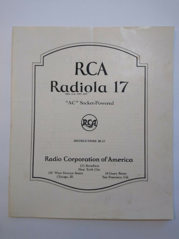 RCA Radiola 17 Vintage Original 1927 Instruction Manual Radio Victor 8 Pages