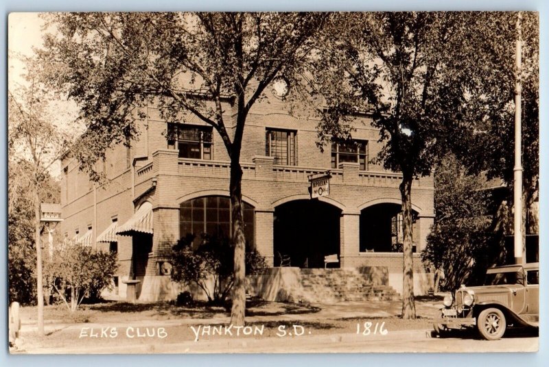 Yankton South Dakota SD Postcard RPPC Photo Elks Club Car c1940's Vintage