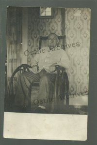 RPPC '10 HANDICAPPED MAN sitting in WHEEL CHAIR Wheelchair INSIDE HOUSE Handicap