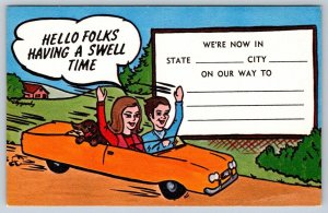Hello Folks Having A Swell Time, Vintage Greetings Postcard