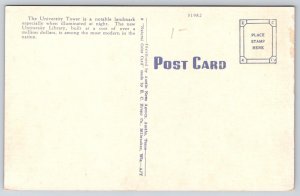 Austin Texas~University Tower Night View~Clock~Illuminated~Linen 1940s Postcard