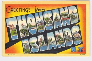 BIG LARGE LETTER VINTAGE POSTCARD GREETINGS FROM NEW YORK THOUSAND ISLANDS 1000