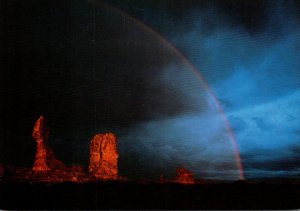 Utah Arches National Park Storm and Rainbow Over Balanced Rock