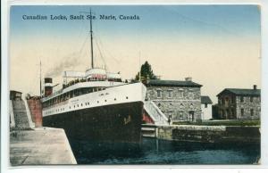 Steamer Canadian Locks Sault Ste Marie Canada 1936 postcard