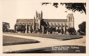 RPPC ST. MARY'S CATHEDRAL HYDE PARK AUSTRALIA REAL PHOTO POSTCARD (c. 1920s)