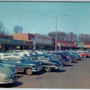 c1950s Hamden CT Shopping Center Strip Mall Parked Cars Artchrome Chrome PC A201