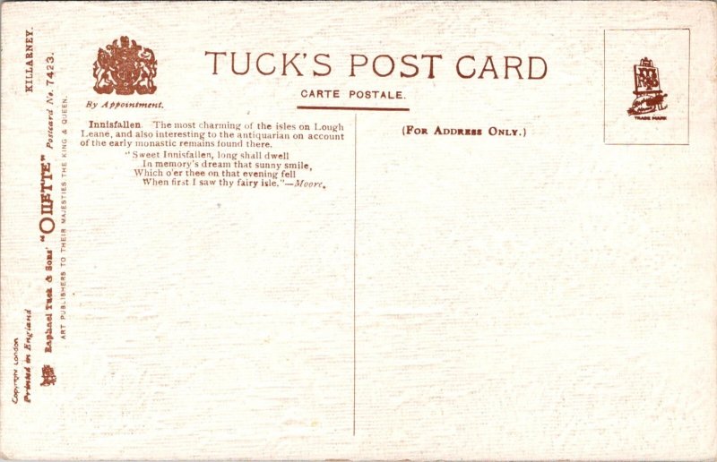 Innisfallen, Killarney Tuck 7423 Vintage Postcard Y66