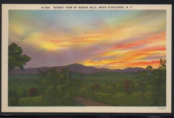 North Carolina colour PC Sunset Rabun Bald near Highlands unused