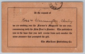 Farmer’s Magazine Gift Subscription Notification, Antique 1912 Postcard