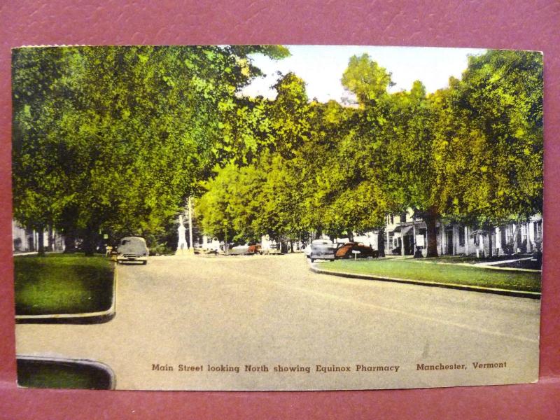 Postcard VT Manchester Main Street View Showing Equinox Pharmacy