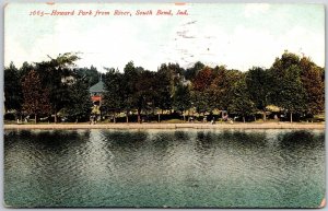 South Bend Indiana IND, 1907 Howard Park from River, Trees, Waterfront, Postcard