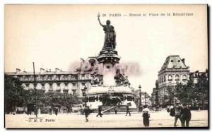 Old Postcard Paris statue and place of repubilque